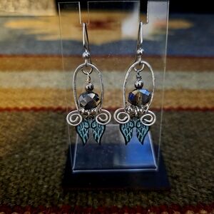 Elegant Silver and Blue Leaf Earrings
